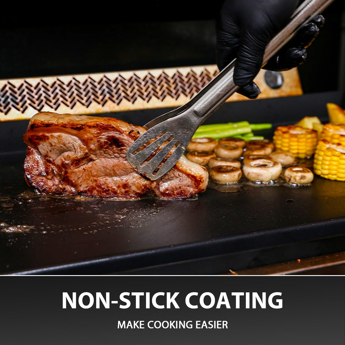 Utheer griddle with high sidewalls keeps ingredients contained for flipping.