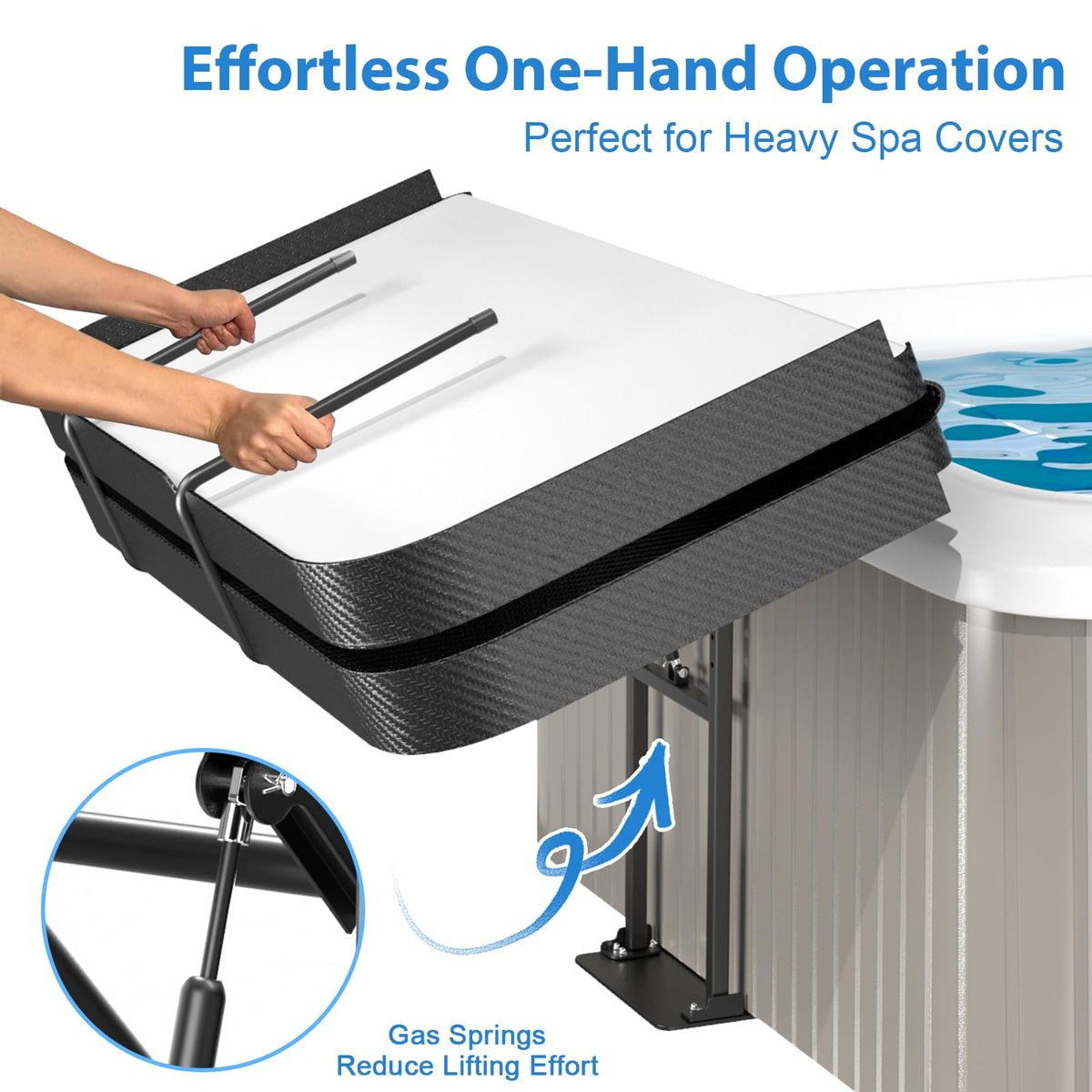 Utheer hot tub cover lift demonstrates easy one-hand use after a long day