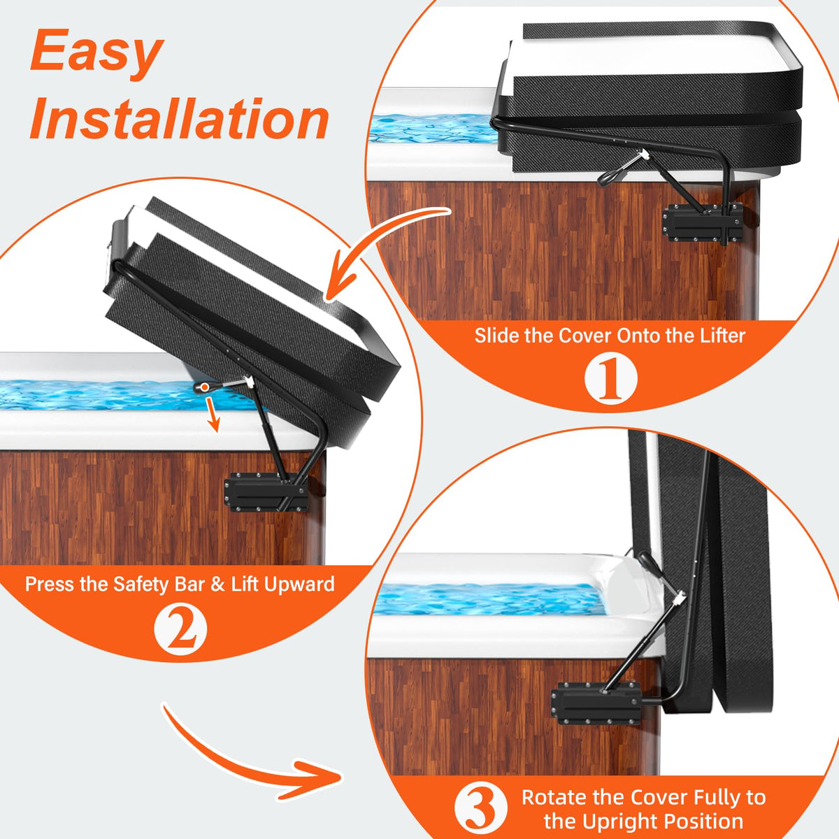 Utheer hot tub cover lifter safety lock enabled demonstrates enhanced safety features.
