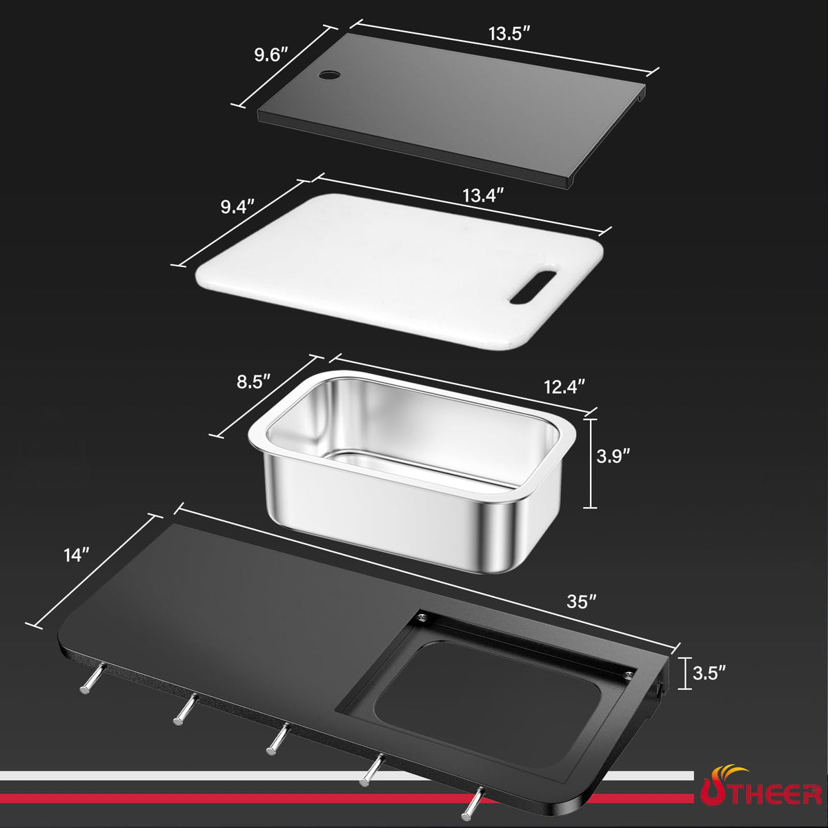 Utheer stainless steel basin enhances marinating and quick serving at the prep station.