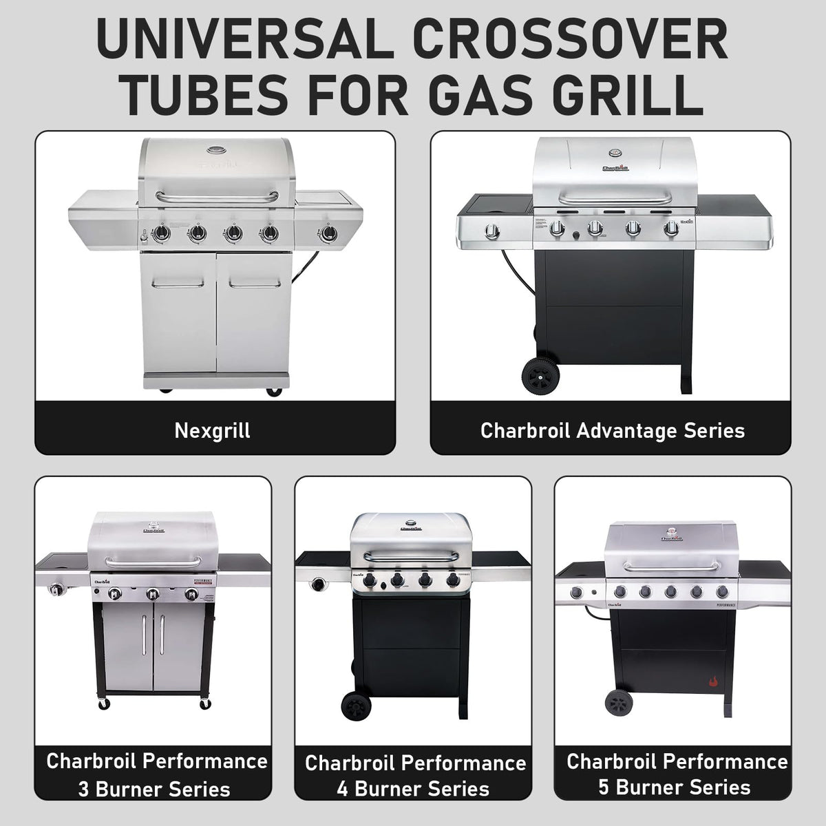 Universal grill crossover replacement for easier grill repairs.
