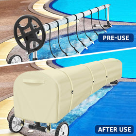 Uthem beige color blends with pool surroundings while shielding the reel from elements.