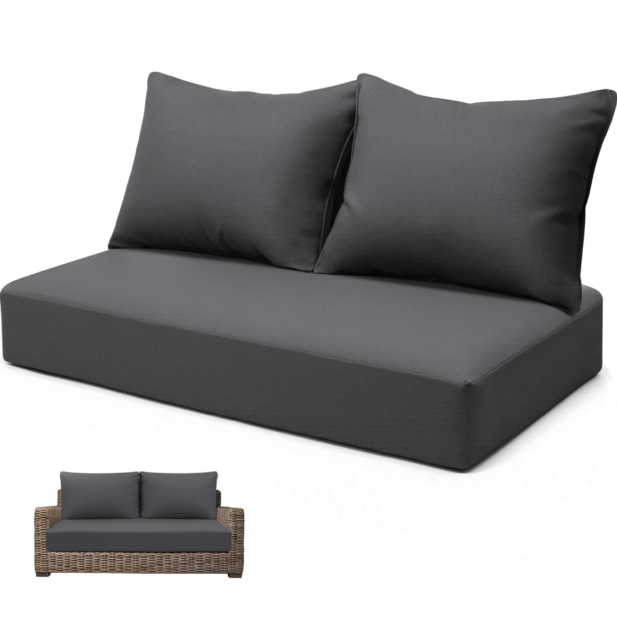 Uthem outdoor loveseat seat cushion 46x24 on patio for all-day comfort