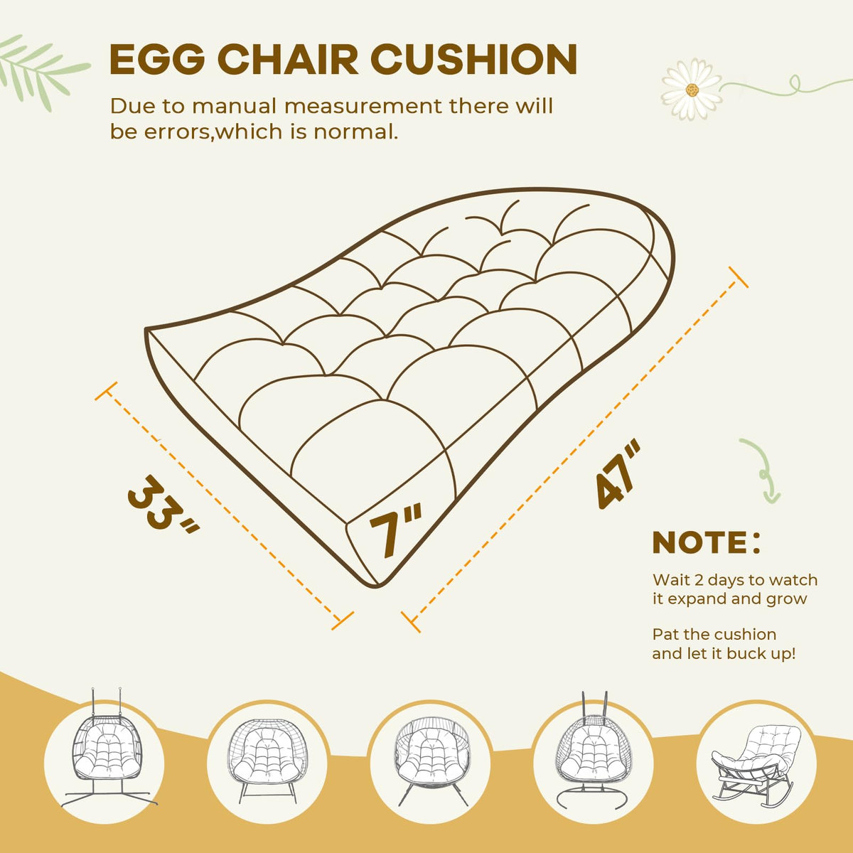 Uthem daisy egg chair cushion side view showing thick padding for lounging
