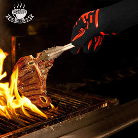 UTOI BBQ gloves extend to the forearms for maximal burn prevention during campfire cooking.