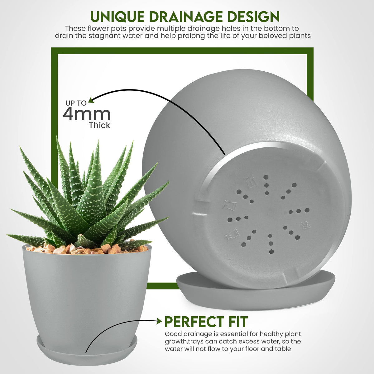 Utopia Home 6-inch gray plant pot with drainage for compact spaces
