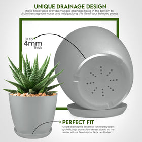 Utopia Home 6-inch gray plant pot with drainage for compact spaces