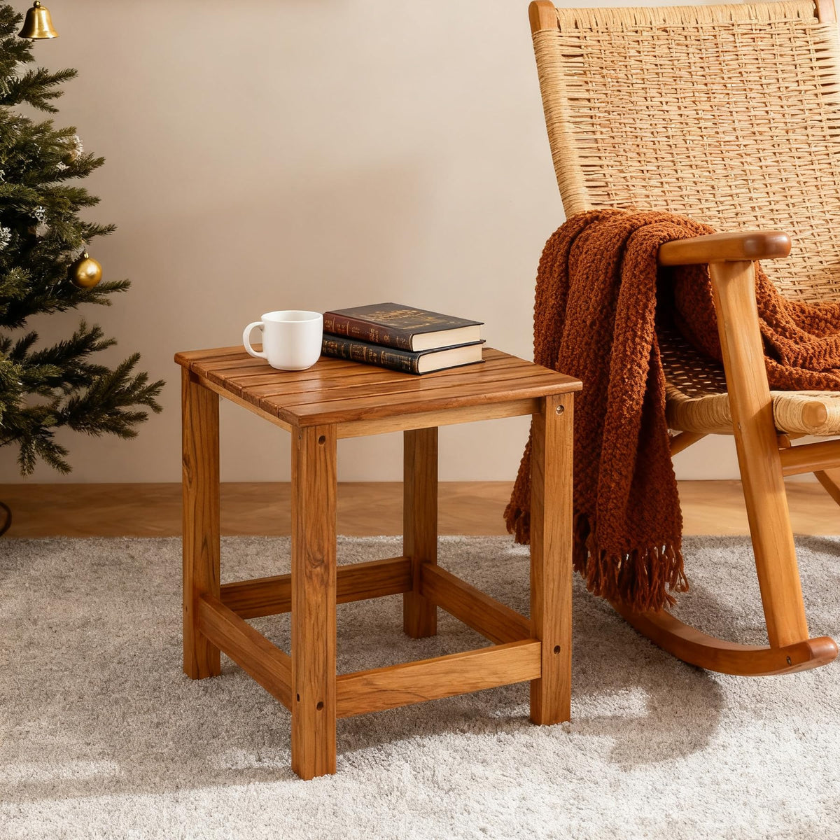 Utoplike teak outdoor side table 16-by-13-by-17.3-inches fits compact spaces