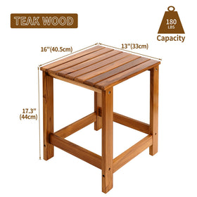 Utoplike teak outdoor side table near drinks and decor on a patio