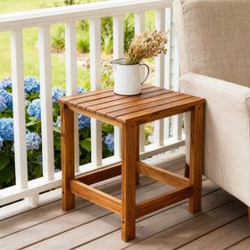 Utoplike teak outdoor side table easy to assemble with screws