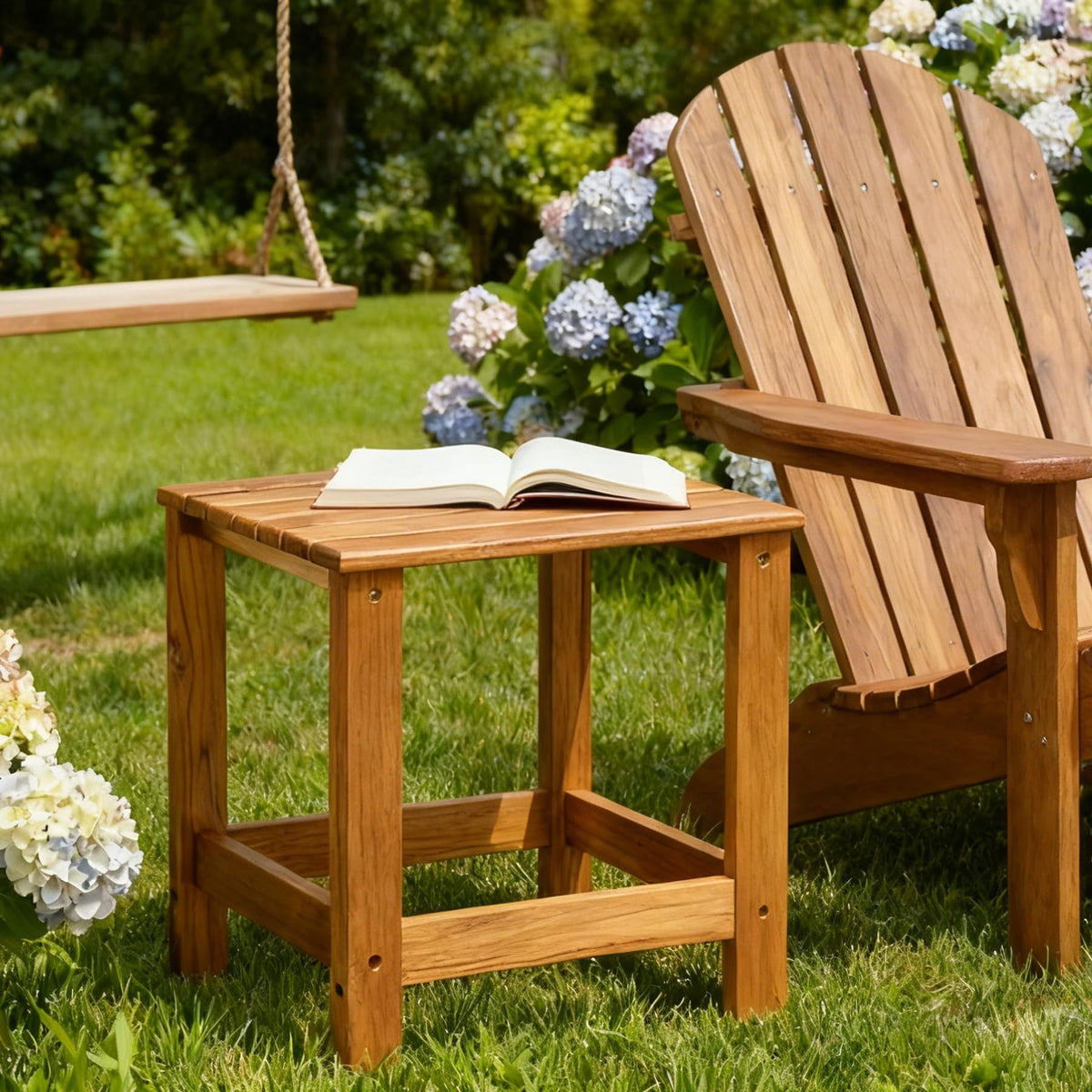 Utoplike teak outdoor side table legs provide stable support for daily use