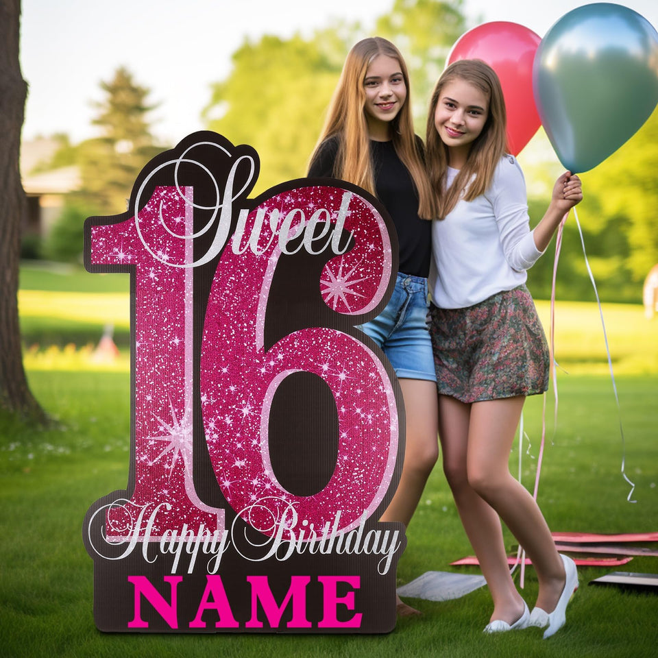 Utsth 35-inch Sweet 16 yard sign in pink for outdoor birthday decor