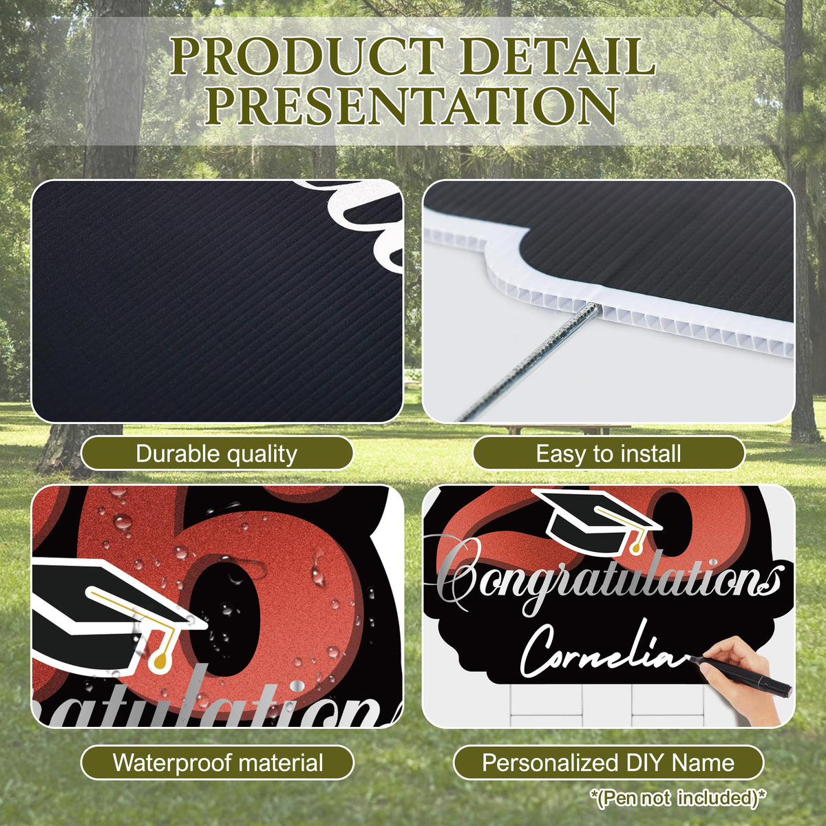 Utsth three-panel sign with stakes and H-iron stakes for easy setup.