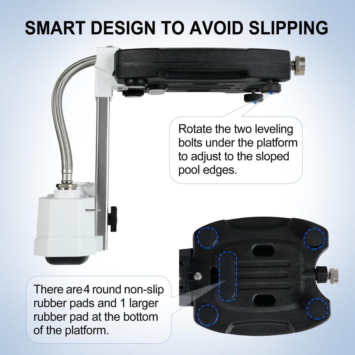uueeGo pool leveler deck setup shows quick installation on poolside