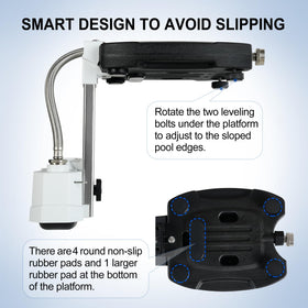 uueeGo pool leveler deck setup shows quick installation on poolside
