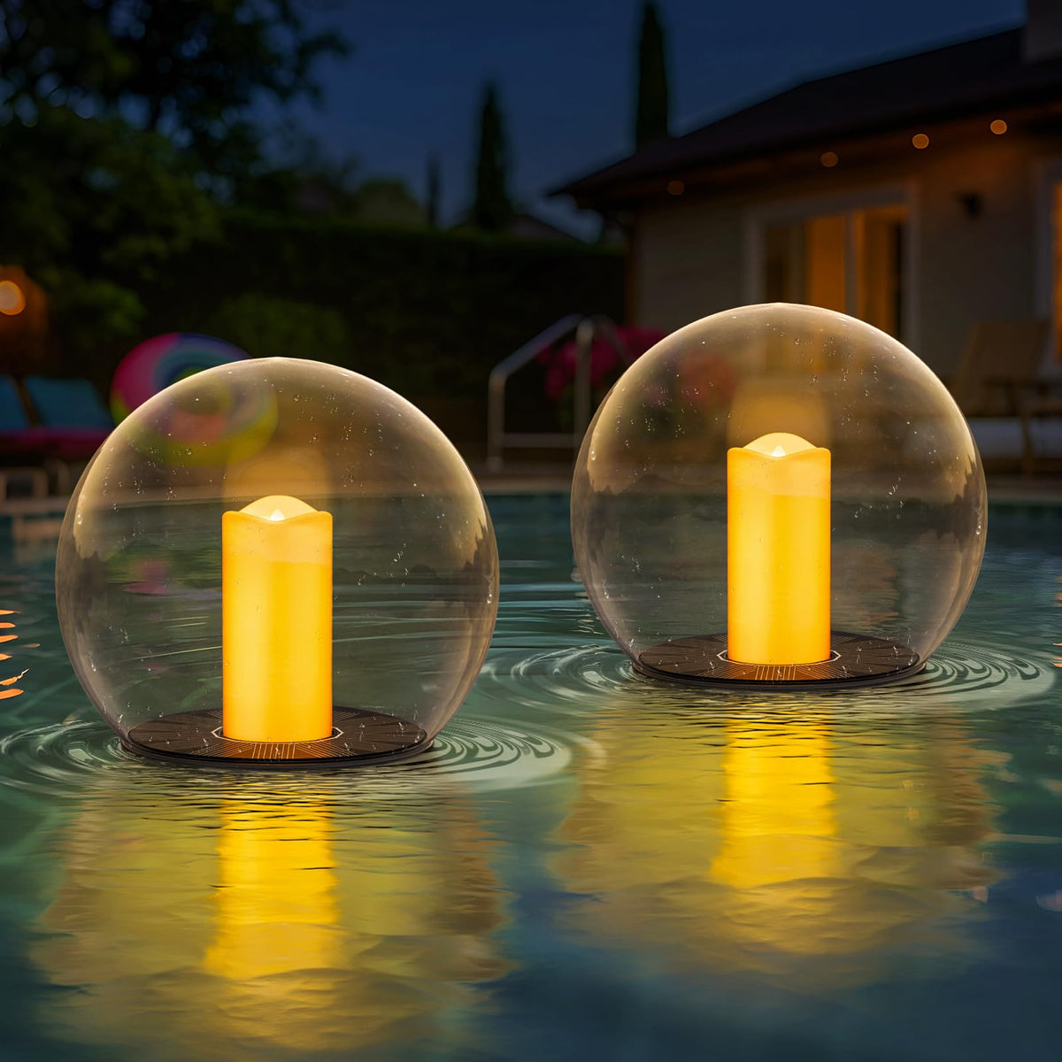 uuffoo two-pack solar floating pool lights ball enhances nighttime pool ambiance on water