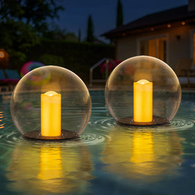 uuffoo two-pack solar floating pool lights ball enhances nighttime pool ambiance on water