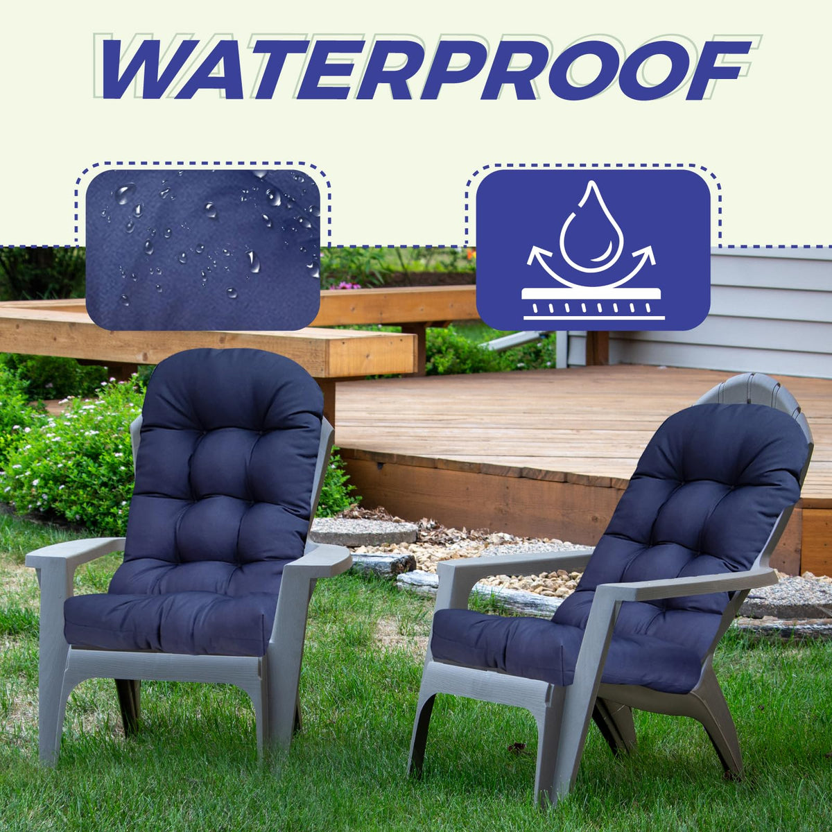 UUluhao Adirondack cushion Navy Floral side view showing thickness and support