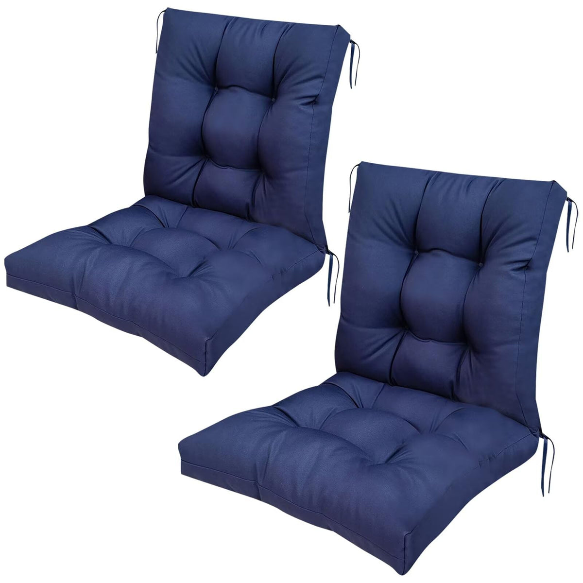 UUluhao navy blue outdoor chair cushions, front view, thick tufted padding for patio dining.