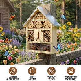 UUMENHA insect hotel garden-hung setup demonstrates versatile placement