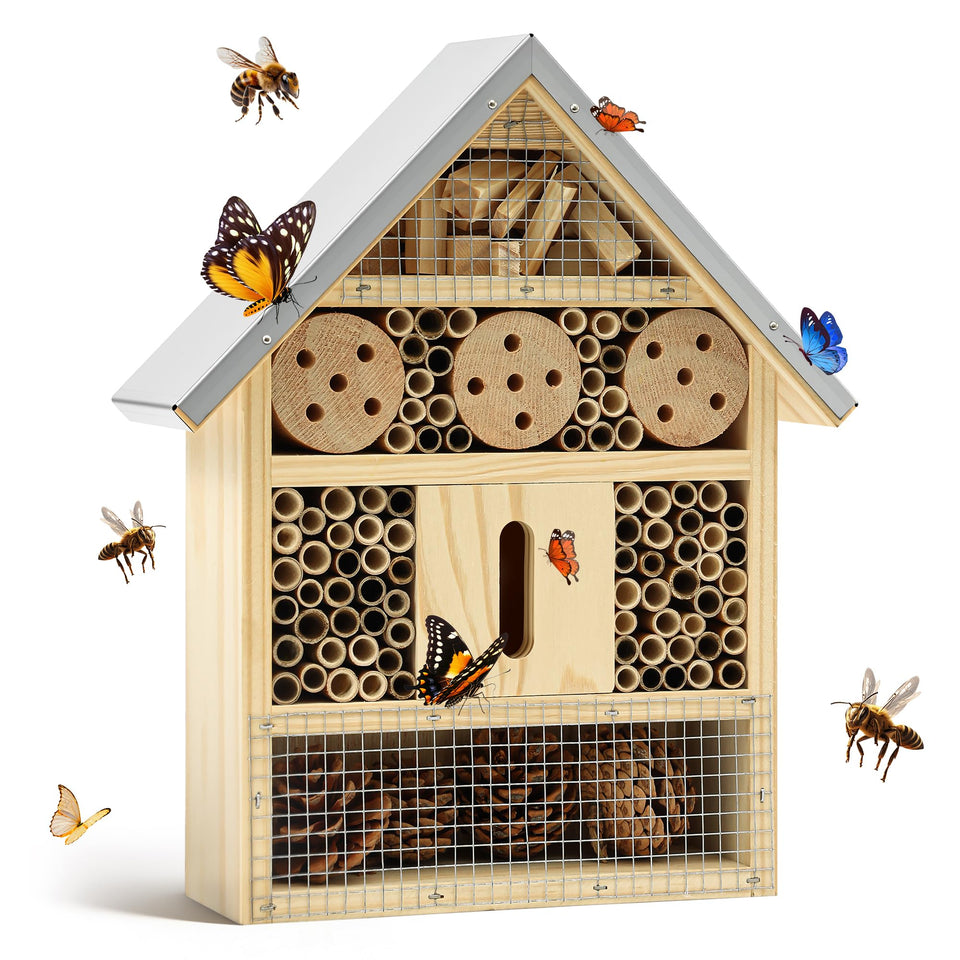 UUMENHA insect hotel with mason bee tubes boosts pollinator activity in the garden