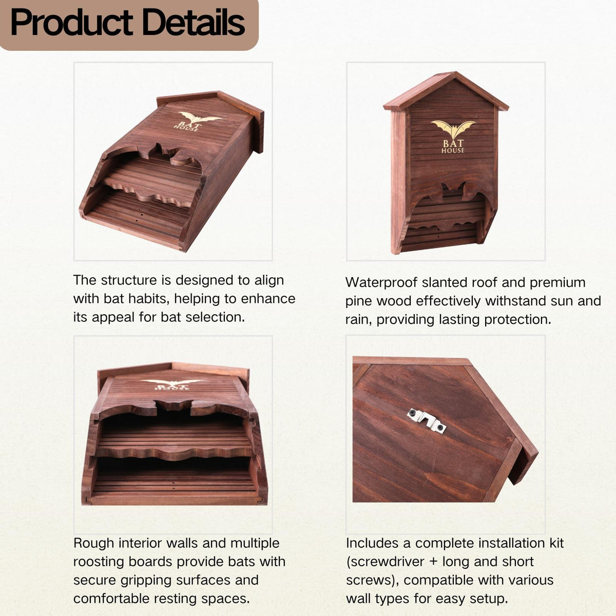 UvasDulces weatherproof brown bat house in outdoor setting demonstrates longevity.