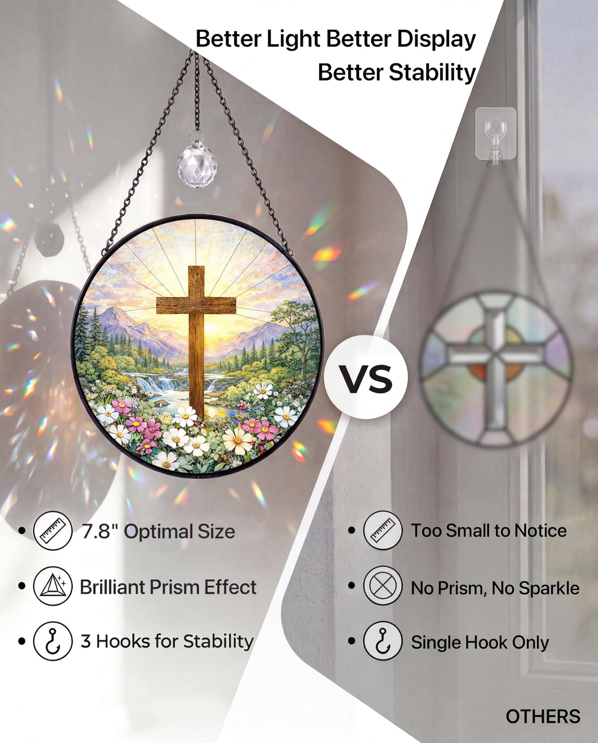 UVGVA sun catcher window decor captures sunlight and creates colorful reflections