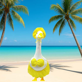 UXEWOIZ porch goose costume set shown on a 23-inch statue