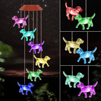 UXORSN Dog Solar Wind Chimes color-changing lights brighten outdoor spaces.