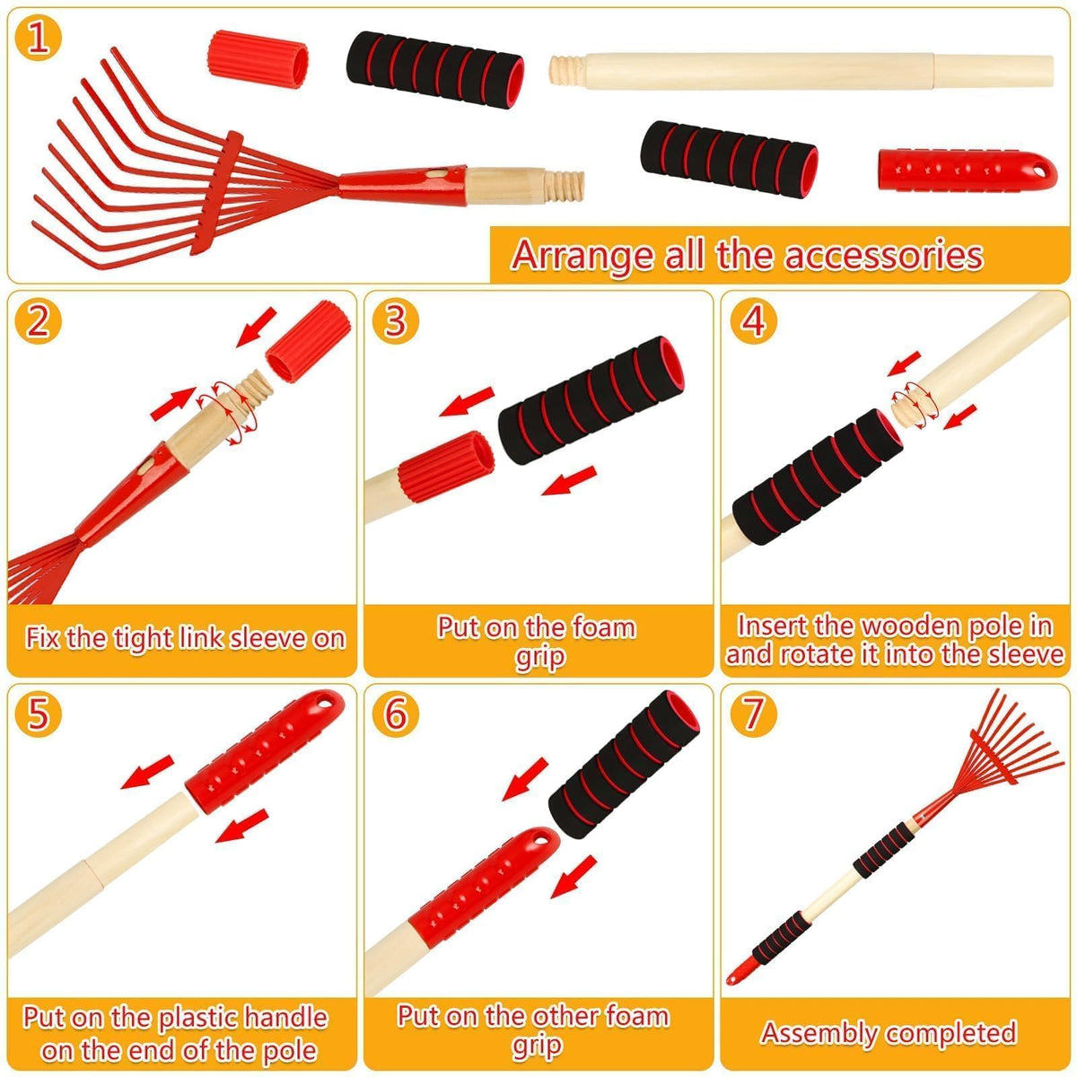 UYEDUJZ 28inch child rake in garden for lightweight gardening tasks.