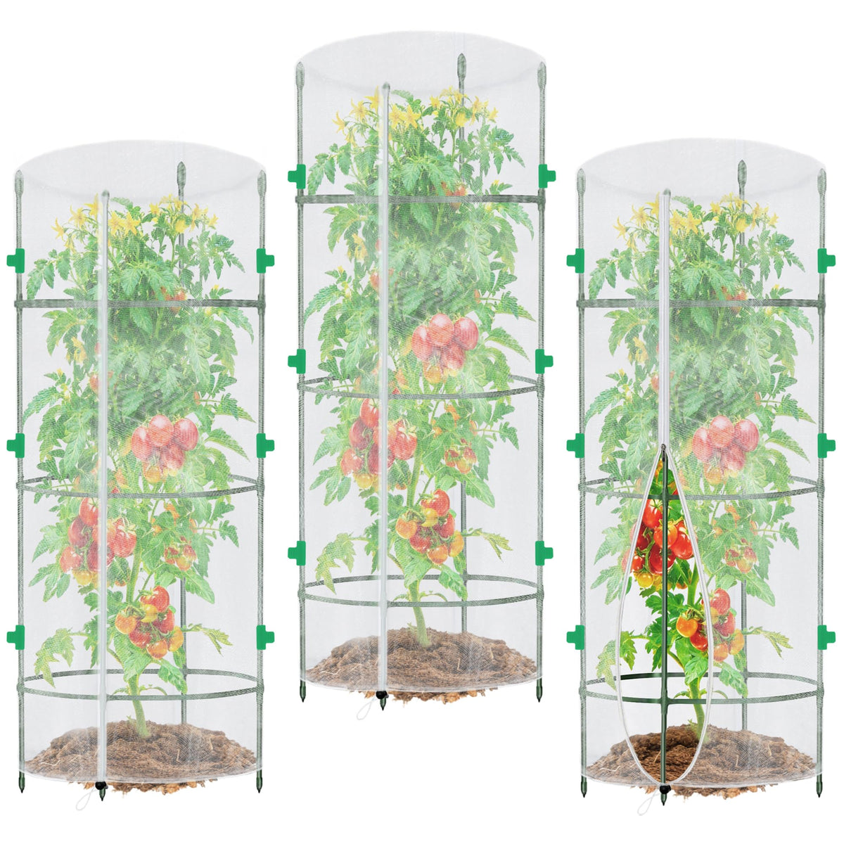 UYEDUJZ 3-pack garden netting for round cages, durable and reusable.