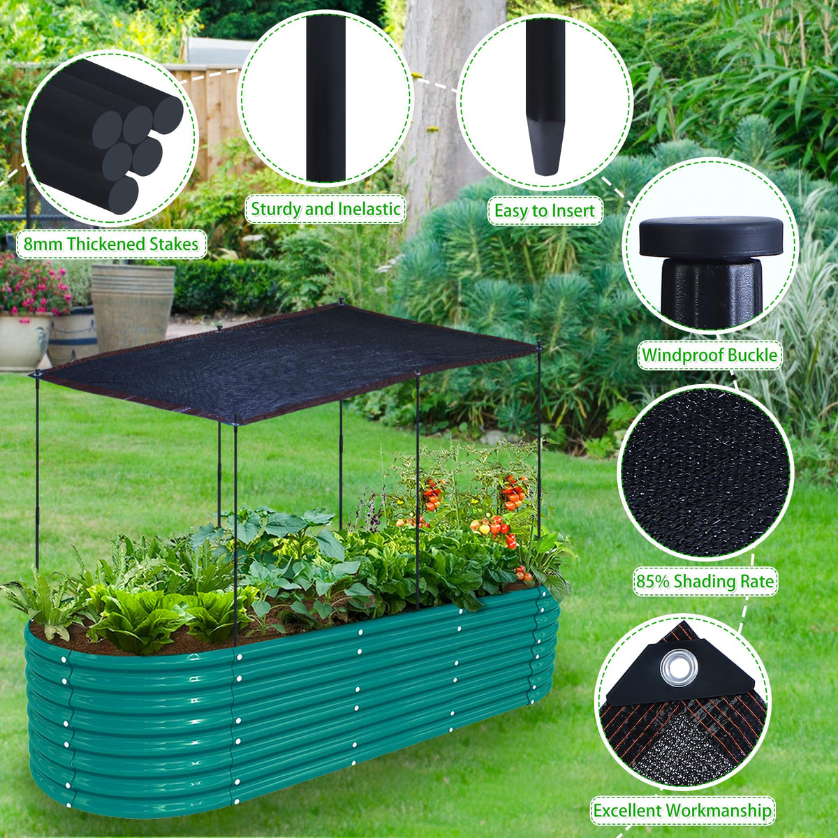 UYEDUJZ stakes are fiberglass, rust-proof and durable for windy days