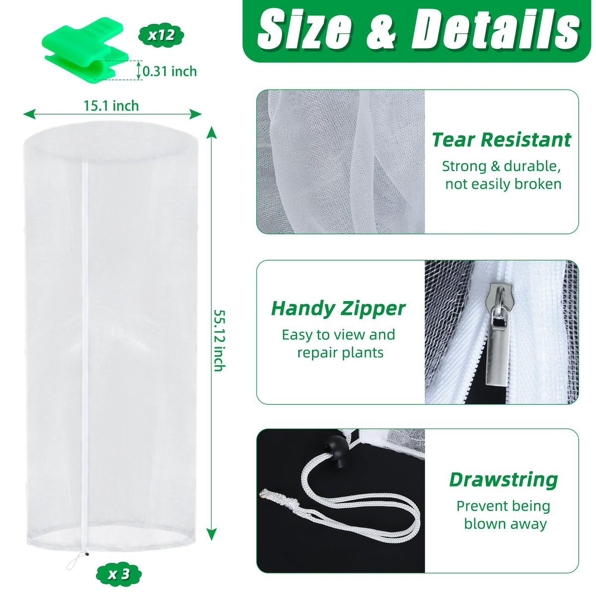 UYEDUJZ round tomato cage netting with zipper for easy access.