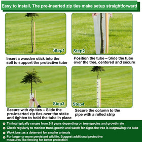 Uyeesi ventilated seedling protection tubes guard trunks from deer and weather.