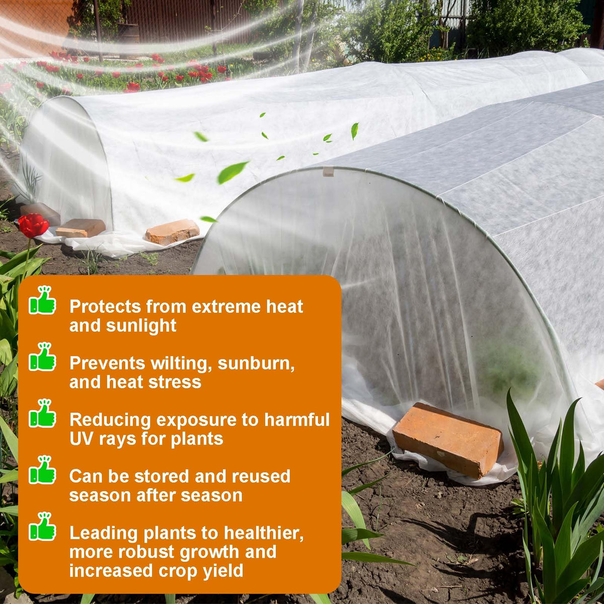 Uyeesi water-permeable sun shield keeps soil moist while protecting leaves.