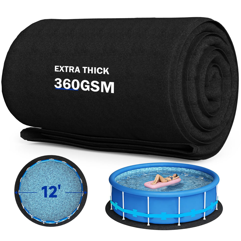 Uyittour 12ft round pool pad general-fit image showing round pool compatibility and liner protection