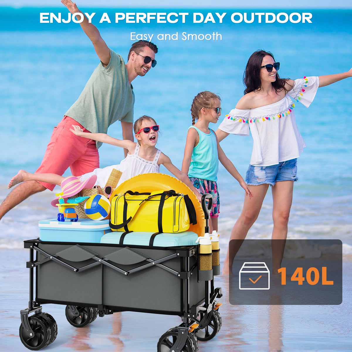 Uyittour beach wagon in grey with brakes for controlled transport