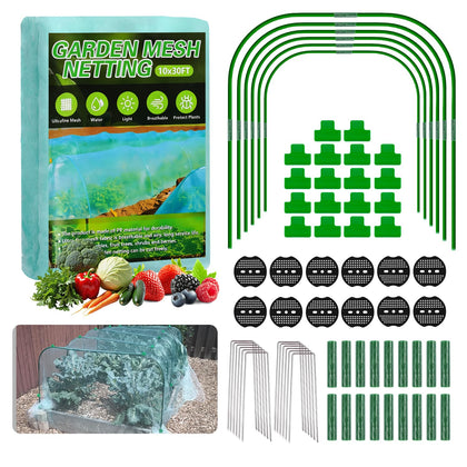 Uyittour Garden Mesh Netting Kit 10x30ft protecting vegetables while allowing sunlight and airflow.