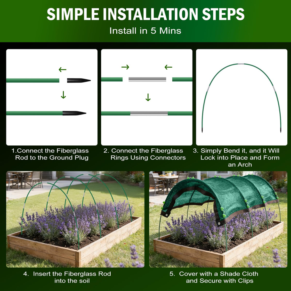 Uyittour Garden Shade Kit quick-setup clips secure shade