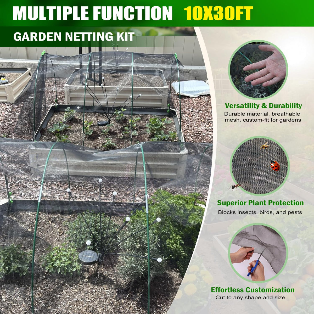 Uyittour durable frame supports netting for raised beds through wind and rain.