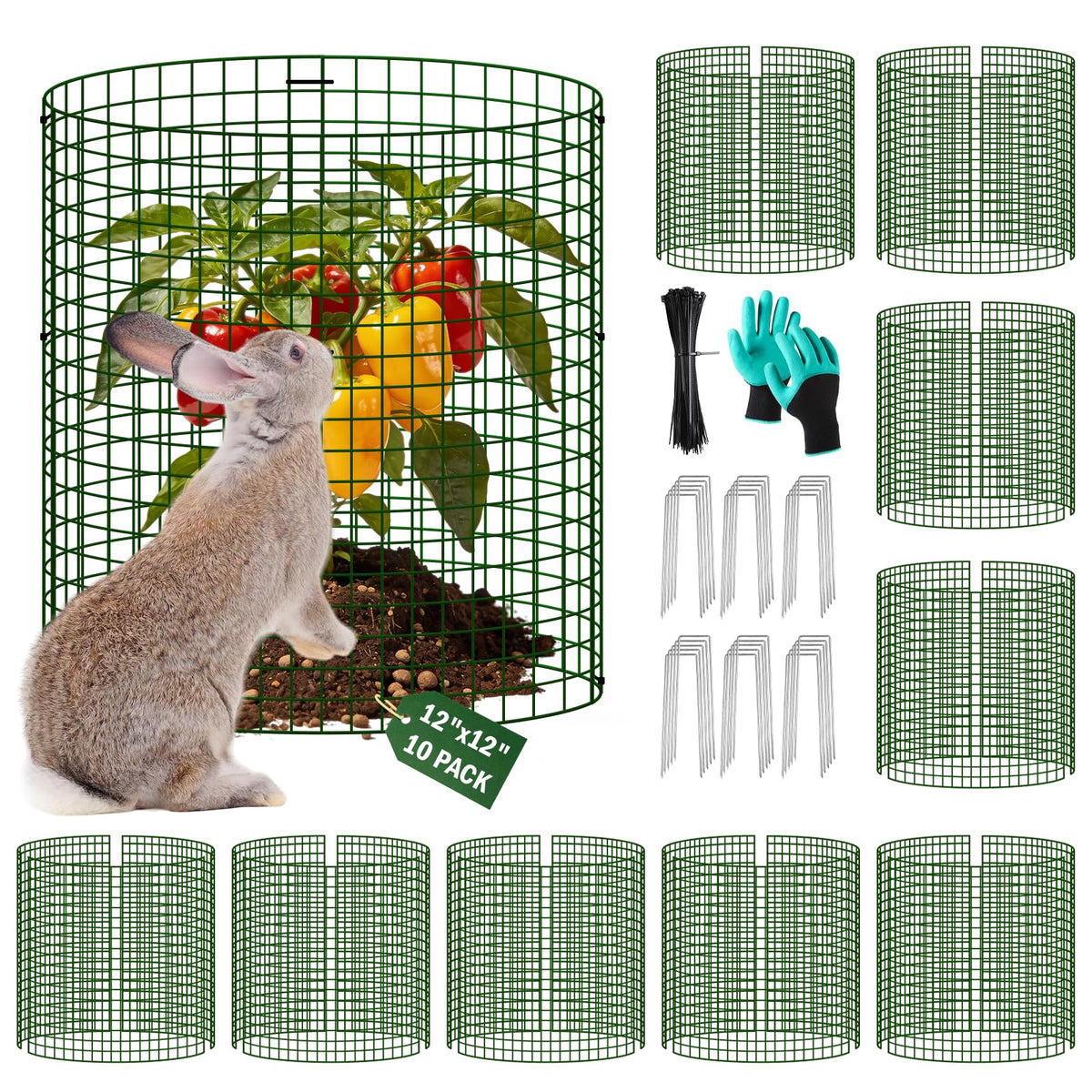 Uyittour round wire plant cage protects 12x12 beds from pests.