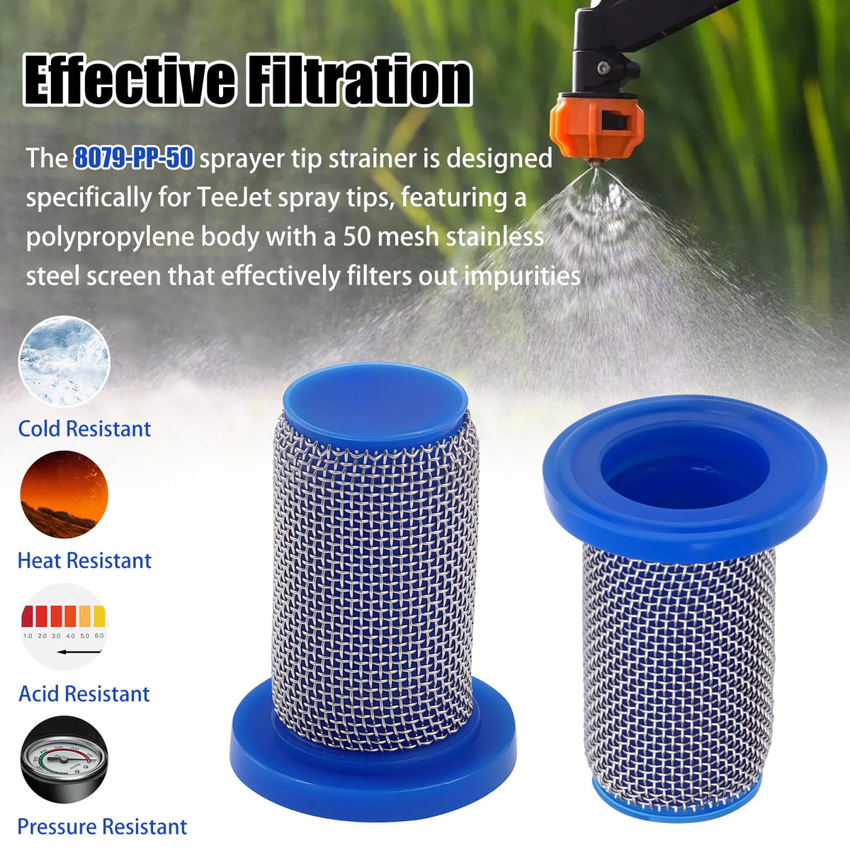 UZJYIEYG 50-mesh stainless screen filters impurities and protects nozzles.