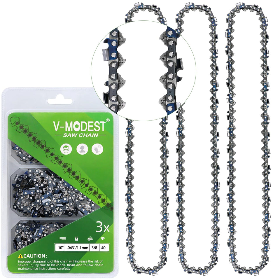 V-MODEST 10 inch Worx WG323 chain ready for quick, clean cuts with durable drive links.