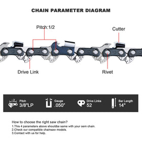 V-MODEST 14-inch chain for Ryobi RY405010 – low-kickback design for safer operation.