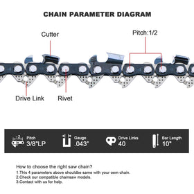 V-MODEST three-pack 10 inch chainsaw chain ensures backup replacements when needed.