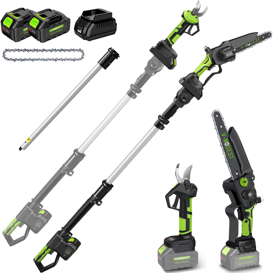 V-MODEST 4-in-1 extension pole for tall branch reach and ground-based trimming