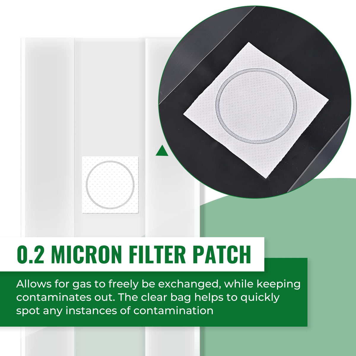 Vabiooth 0.2 micron filter patch enabling gas exchange while blocking contaminants