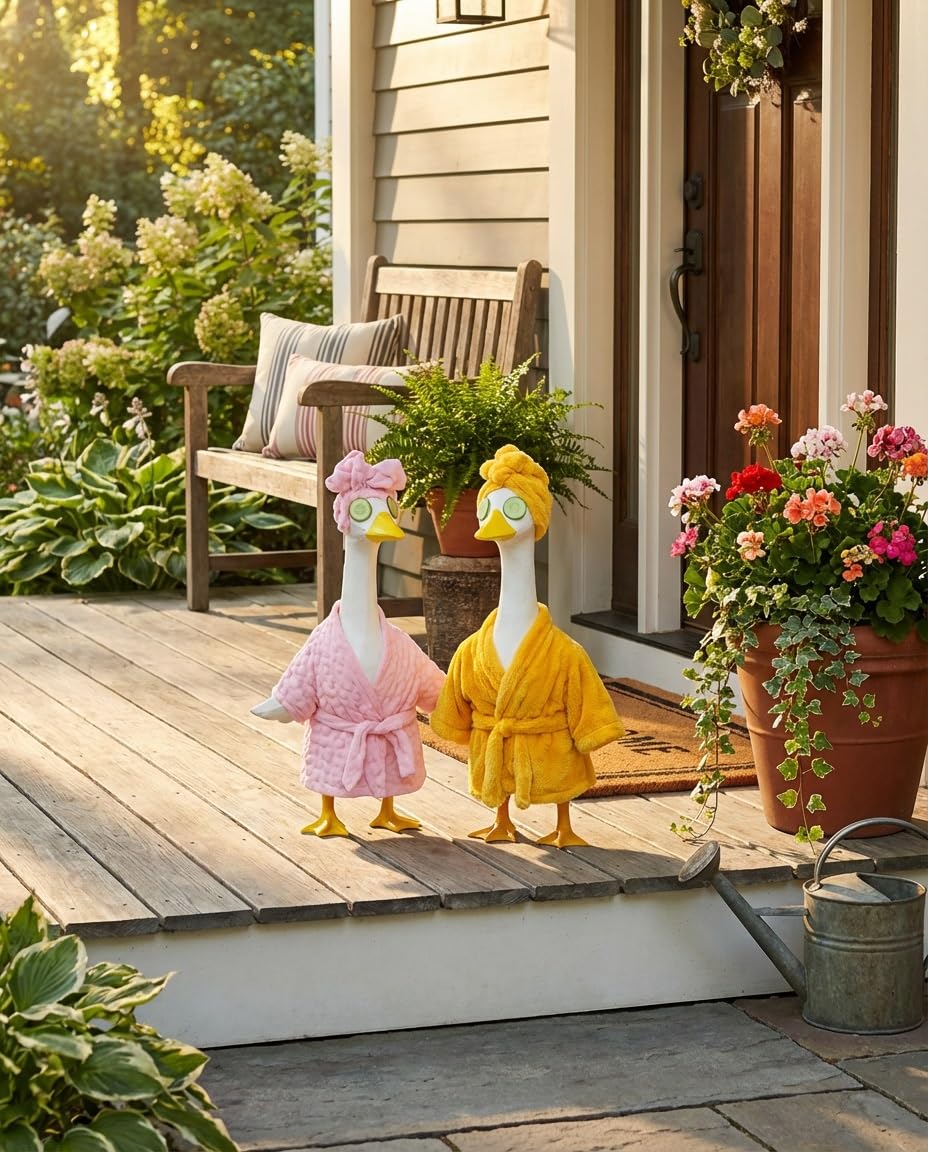 Vadeny spa head wrap adding playful charm to outdoor decor