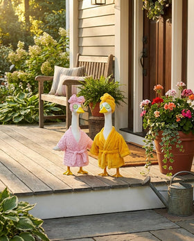 Vadeny spa head wrap adding playful charm to outdoor decor