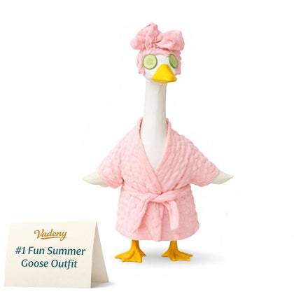 Vadeny bathrobe on a 23-inch goose statue for a cozy porch spa vibe